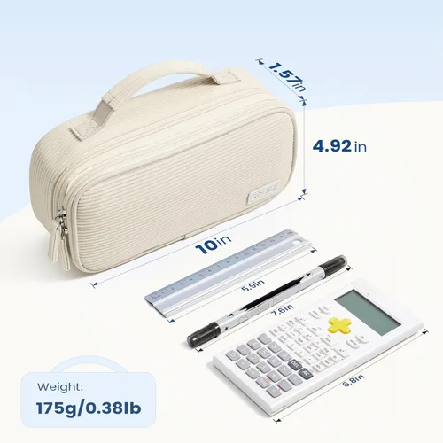 Miniatura 5 de Sooez Estuche grande para lápices, estuche de pana suave con asa, bonito estuche para bolígrafos, 5 compartimentos, organizador de amplia apertura
