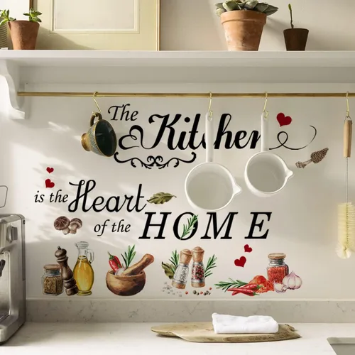 Miniatura 2 de Runtoo Pegatina de Pared de Cocina "La Cocina es el Corazón del Hogar" Letras de Comida Citas Adhesivos Decorativos para Pared de Cocina Comedor