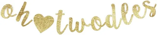 Cartel de Oh Twodles, cartel de papel dorado con purpurina para decoración de fiesta de segundo cumpleaños para niños y niñas