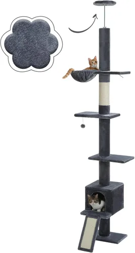 Miniatura 11 de PETEPELA Árbol para gatos de piso a techo, torre alta para gatos de varios niveles, altura ajustable [83 a 108 pulgadas], poste rascador para gatos