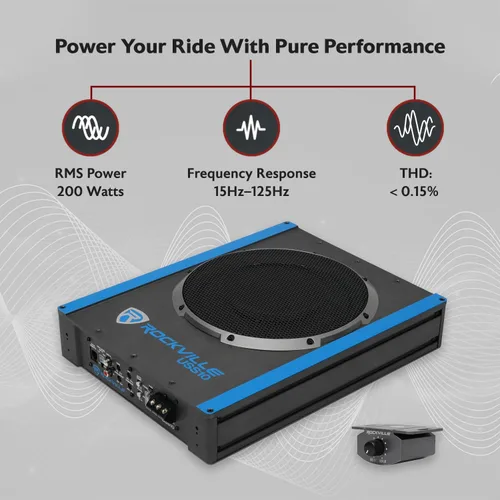 Miniatura 5 de Rockville USS10 - Subwoofer delgado de 10 pulgadas, 800 W, bajo el asiento, para coche/camión, con amplificador incorporado, entradas de alto nivel