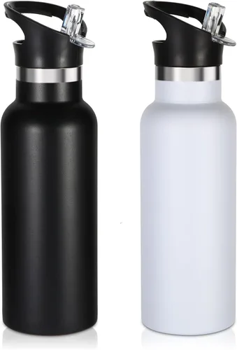 Miniatura 35 de Volhoply Botella de agua aislada para niños de 17 onzas, botellas de agua de acero inoxidable con tapa con pajilla, botella de agua de metal al