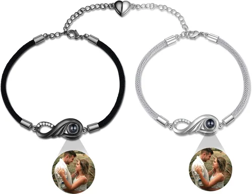lagofit Pulseras personalizadas con imagen en el interior, pulseras personalizadas a juego para parejas, pulseras de proyección de fotos, regalos de