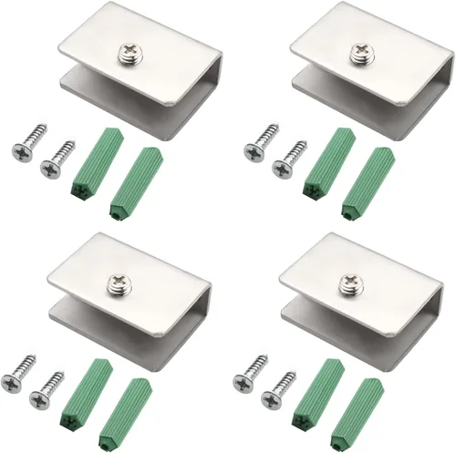 Miniatura 7 de 4 piezas de acero inoxidable ajustable soporte de estante de vidrio rectangular pequeña puerta gabinete abrazadera clip soporte para 0.236-0.315 in