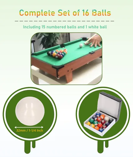 Miniatura 4 de Mini bolas de billar, juego de 16 bolas de billar, billar de mesa de billar de 1-1/4 pulgadas, mini bolas de billar de resina, bola de entrenamiento