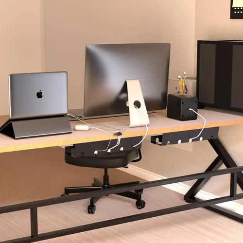Miniatura 7 de Paquete de 2 bandejas de gestión de cables debajo del escritorio, organizador de cables de metal, soporte de tira de alimentación con bridas y clips
