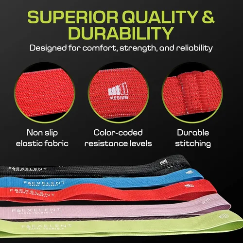 Miniatura 3 de Bandas de resistencia de tela para hacer ejercicio – 5 niveles de fuerza desde extra ligera hasta extra pesada – Bandas de entrenamiento gruesas