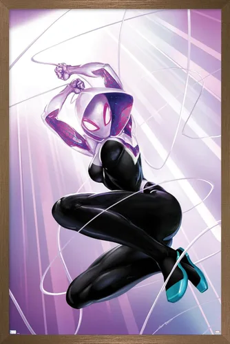 Miniatura 15 de Marvel Comics Ghost Spider - Póster de pared #1, 22.4 pulgadas de largo x 14.7 pulgadas de ancho, versión enmarcada de madera de granero