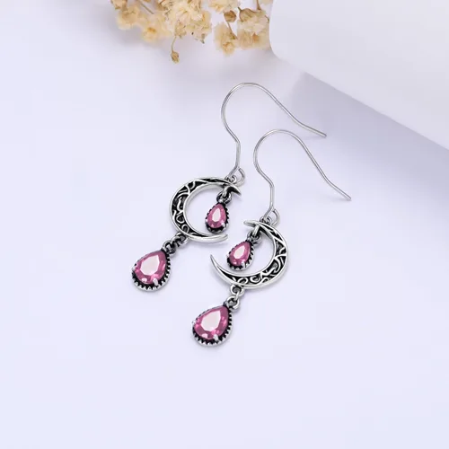 Miniatura 4 de Aretes de luna para mujer, plata de ley 925, aretes colgantes de luna celta, esmeralda, amatista, rubí, zafiro, rosa, peridoto, aguamarina, citrino