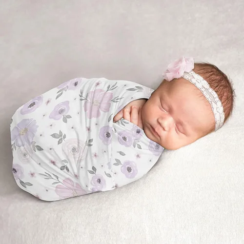 Miniatura 16 de Sweet Jojo Designs Manta para envolver al bebé con diseño floral bohemio y chic de color rosa rubor, para bebé recién nacido, ligero, elástico
