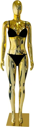 Miniatura 9 de Maniquí femenino de cuerpo completo dorado mate de 70.8 pulgadas, maniquí de exhibición de estilo brasileño con brazos ajustables, soporte de torso