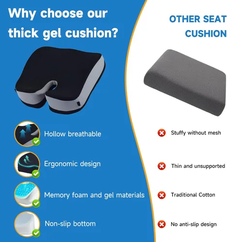 Miniatura 2 de Cojines de Gel para Asiento de Sillas de Oficina, Cojín para Silla de Ruedas para Sentarse Largo, Dolor de Espalda, Cojín de Espuma Viscoelástica