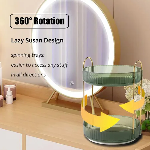 Miniatura 2 de Organizador de Maquillaje Giratorio de Encimera de 2 Niveles Bandejas Lazy Susan Transparente Almacenamiento de Cuidado de la Piel y Perfume