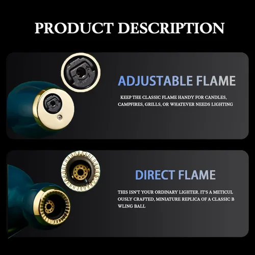 Miniatura 6 de WEQTETJU Encendedor de antorcha, fresco, único encendedor de boliche, ajustable, recargable, resistente al viento, regalo para hombres