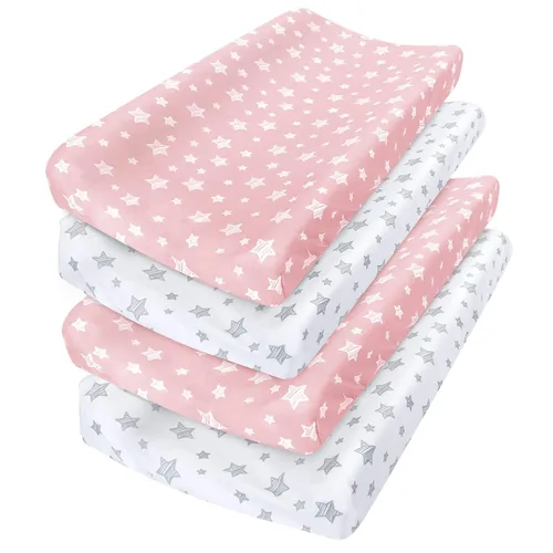 Paquete de 4 fundas para cambiador para niñas, con estampado encantador, suave, unisex, para cambiador de pañales, se ajusta a almohadilla Blanco y