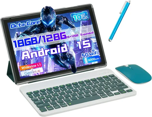 Miniatura 8 de Tablet Android 15, tabletas 2 en 1 de 10 pulgadas con teclado, 18 GB de RAM 128 GB ROM 2 TB Expand, CPU de cuatro núcleos de 2.0 GHz, 5G WiFi 6