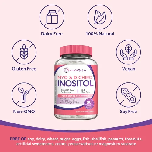 Miniatura 5 de Doctor's Recipes Suplemento de inositol para mujeres, cápsulas de mio-inositol y D-Chiro inositol de 2050 mg por porción, mezcla ideal 40:1, 60