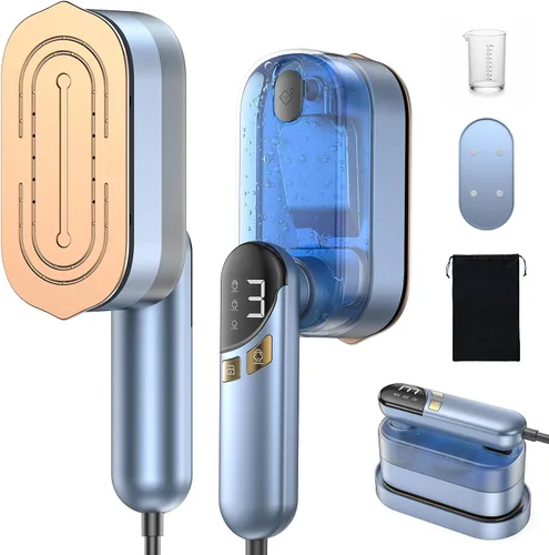 Miniatura 11 de LOXP Plancha de vapor de mano 2 en 1 para ropa, vaporizador de viaje de 1000 W con suela de cerámica, calentamiento rápido 9s, tanque a prueba