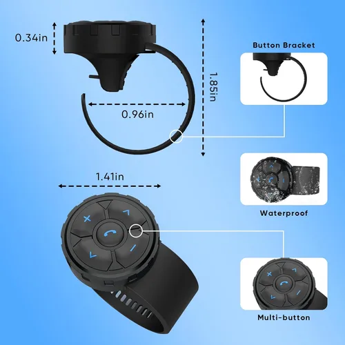 Miniatura 4 de Mando a distancia para auriculares con casco Bluetooth, controla música, asistentes de voz, llamadas y más, batería de larga duración, impermeable