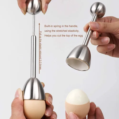 Miniatura 3 de Juego de tapas de cerámica para huevos duros y suaves, incluye 1 cortador de huevos, 4 tazas de cerámica y 4 cucharas (juego de galletas de huevo)
