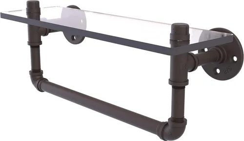 Miniatura 12 de Allied Brass P-410-16-GSTB Pipeline Collection - Estante de cristal para toallas de 16 pulgadas, 16 pulgadas, bronce cepillado