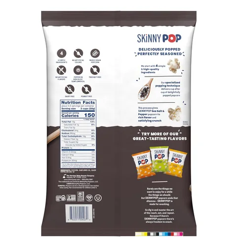 Miniatura 7 de SkinnyPop - Palomitas de maíz de sal marina y pimienta, sin gluten, sin OMG, bocadillos saludables para palomitas de maíz, Skinny Pop, bolsa