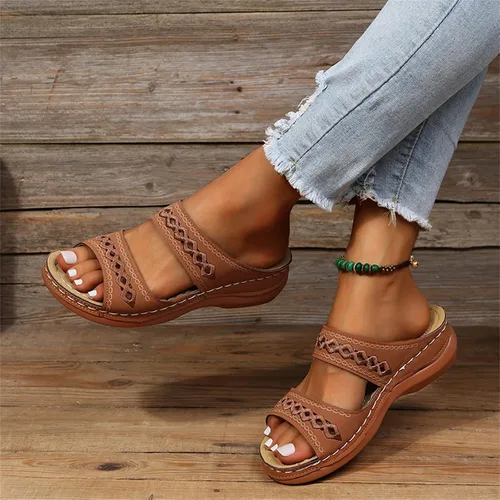 Miniatura 25 de Ladmiple Sandalias ortopédicas florales de moda 2023 con soporte de arco, zapatillas romanas casuales con puntera abierta