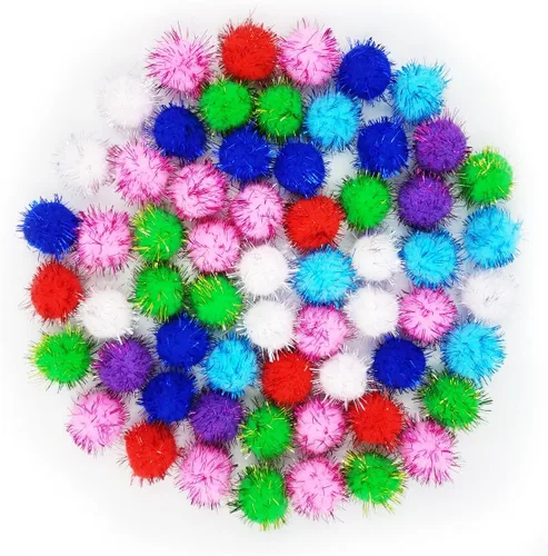 Miniatura 3 de SamuRita Surtido de pompones con purpurina brillante para manualidades, accesorios de bricolaje (1.18 pulgadas, 1.18 pulgadas - 100 unidades)