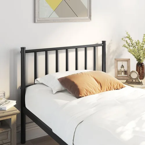 Miniatura 3 de Topeakmart Base de cama individual de metal negro con cabecero y estribo, base de cama de plataforma individual, resistente, no necesita somier