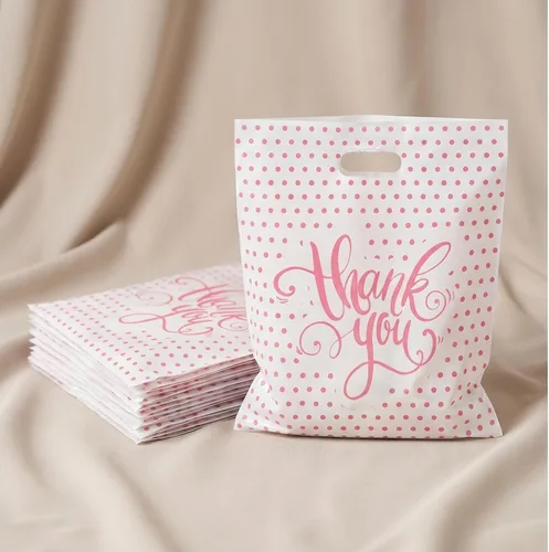 Miniatura 4 de Bolsas de agradecimiento con asas (12 x 15) – Bolsas de plástico medianas para boutique, pequeñas empresas – Bolsas de compras blancas brillantes