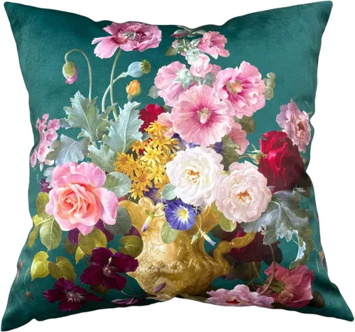 Miniatura 11 de Funda de cojín floral ligera de lujo, 18 x 18 pulgadas, pintura al óleo retro victoriana de doble cara, fondo negro, flor vibrante, funda de cojín