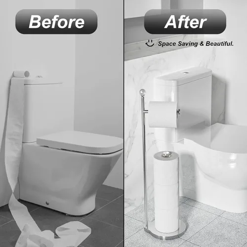 Miniatura 3 de Kasunto Soporte de papel higiénico para baño, almacenamiento de papel higiénico de metal con peso pesado y soporte libre de pie con bola de cristal