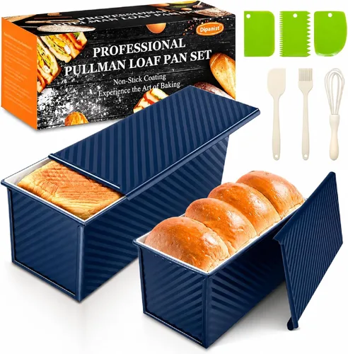 Miniatura 12 de Paquete de 2 moldes para pan con tapas – Capacidad de masa de 2.2 libras y 1 libra, moldes para pan de acero al carbono antiadherentes para pan