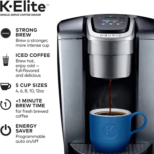 Miniatura 2 de Keurig C K-Elite Maker, cafetera de cápsulas K-Cup de una sola porción, con capacidad de café helado, extra incluida, 75 onzas, paquete de filtros