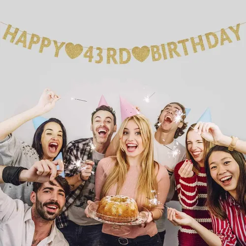 Miniatura 2 de Cartel dorado de feliz cumpleaños número 43, purpurina 43 años, decoración de fiesta de mujer u hombre de 43 años