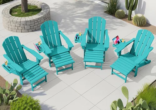 Miniatura 32 de KINGYES Silla Adirondack plegable ajustable con otomana retráctil, silla reclinable Adirondack de polietileno de alta densidad con soporte