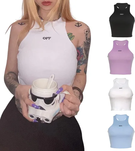 Miniatura 7 de Camiseta sin mangas acanalada con espalda cruzada y cuello halter para mujer