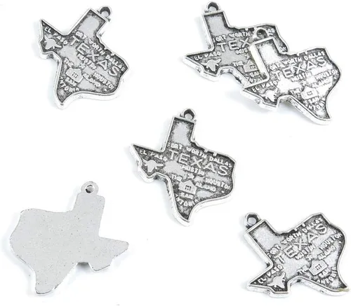 50 piezas de joyería de tono plateado antiguo para hacer dijes, manualidades, cuentas artesanales, Y4AJ1, etiquetas de mapa de Texas