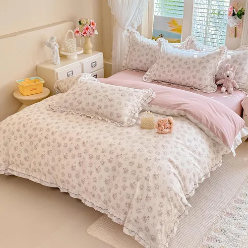 Miniatura 7 de Elegante juego de funda de edredón floral de 3 piezas, 100% algodón estético, funda de edredón y 2 fundas de almohada, juego de ropa de cama suave