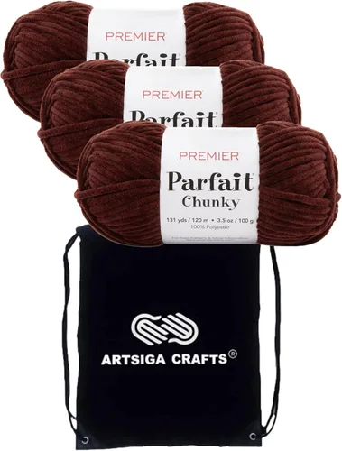 Miniatura 55 de Premier Yarns Parfait Chunky Mushroom 1150-41 (6 madejas - mismo lote de tinte) Peso S Bulky #6 Hilo de poliéster para ganchillo y punto con bolsa