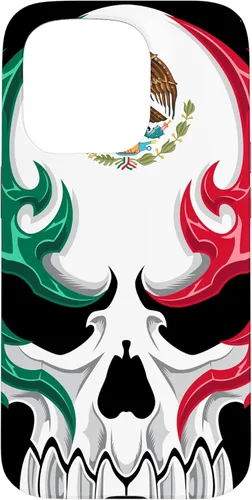Miniatura 14 de iPhone 13 Pro Max Bandera de México - Estilo tribal de calavera mexicana - Funda hecha en México