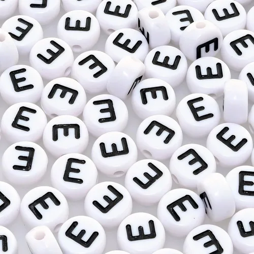 Miniatura 20 de Amaney - Cuentas de vocal A, 100 piezas de 0.276 x 0.157 in, blanco, redondo, acrílico, negro, alfabeto para fabricación de joyas Black-a