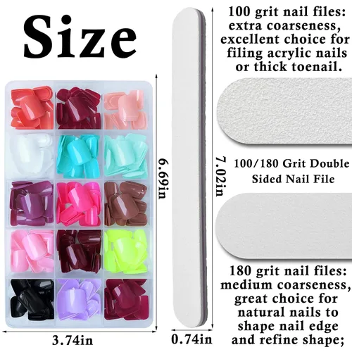 Miniatura 2 de 360 uñas cuadradas redondas a presión, uñas postizas cortas, uñas acrílicas cortas a presión, pegamento cuadrado en uñas, uñas postizas ovaladas, 15