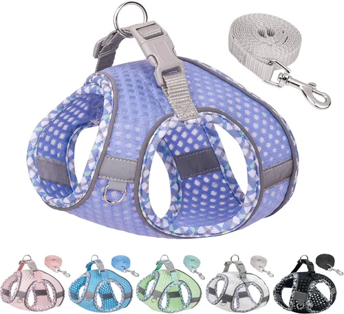 Miniatura 11 de Juego de arnés y correa de verano para perro, arnés suave de chaleco con malla de diamante súper transpirable, arnés reflectante sin tirones