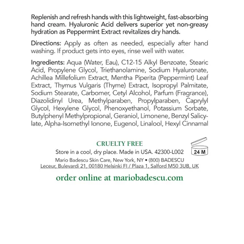 Miniatura 2 de Mario Badescu Crema hidratante de manos para manos secas y agrietadas - Cuidado de manos infundido con menta revitalizante - Absorbe rápidamente,