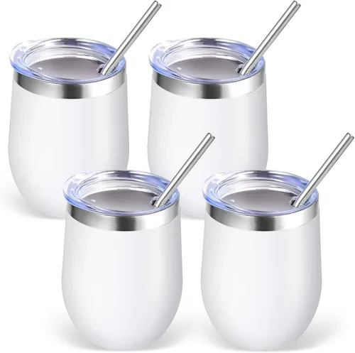 Miniatura 55 de Volhoply - Juego de 12 vasos de vino de 12 onzas con tapa, hechos de acero inoxidable con aislamiento al vacío de doble pared, vasos de vino sin Rosa