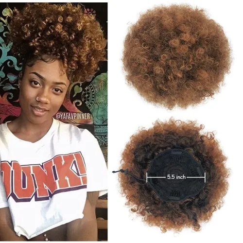 Yinmei Baibian Extensiones de Cabello Sintéticas de Moño con Cordón Afro Rizado Crespo Degradado Marrón Tamaño Grande Peinado Recogido para Mujeres