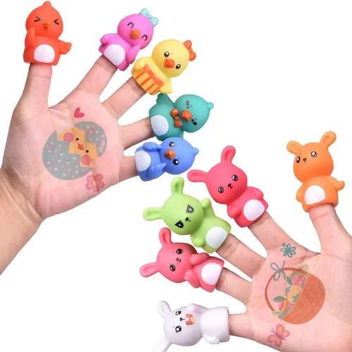 FUN LITTLE TOYS 10 piezas de recuerdos de fiesta de Pascua para niños con marionetas de dedo de pollito, rellenos surtidos de huevos de Pascua,