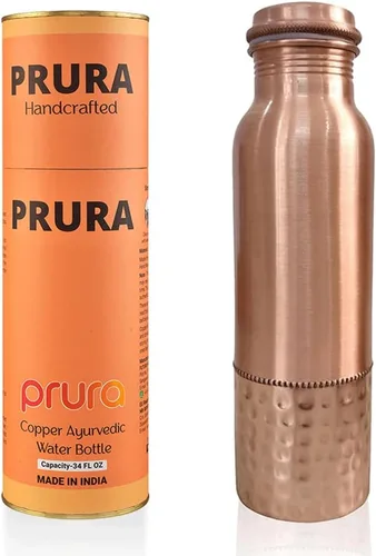 Miniatura 26 de Botella de agua de cobre con estampado puro, a prueba de fugas, recipiente de cobre ayurvédico para deportes, gimnasio, aire libre, yoga, beneficios