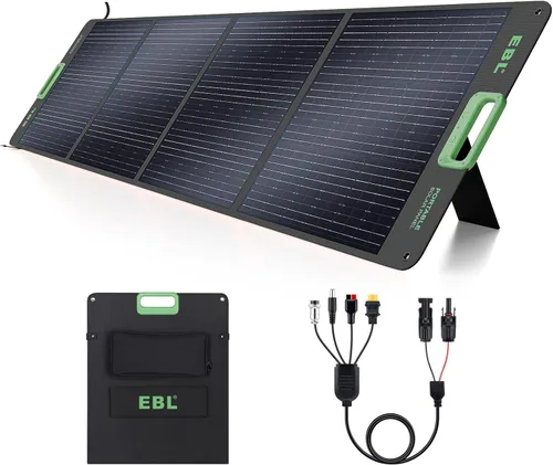 EBL Panel solar portátil de 200W para estación de energía, panel solar plegable impermeable IP65 con conector de salida MC-4 Anderson para RV, Verde
